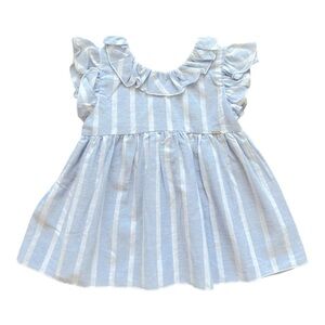 Mayoral Blue Stripe Linen Girls Dress, 12-18 MO